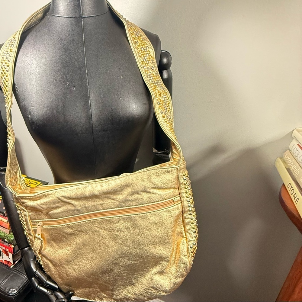 Gold Studded Leather Shoulder Bag - Picture 4 of 15